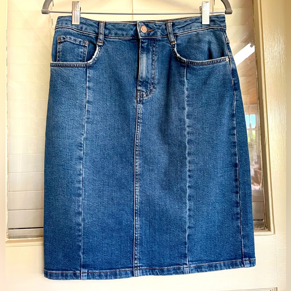 Pilcro and the Letterpress Darted Denim Skirt 6